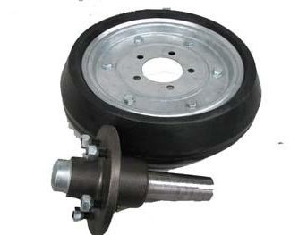 15 inch Galvanised Press Wheel - HT Hub - Round Axle Complete with 110mm Wedge Solid Tyres on Wheels