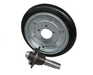 15 inch Galvanised Press Wheel - HT Hub - Round Axle Complete with 55mm Dome Semi-Pneumatic Tyres on Wheels