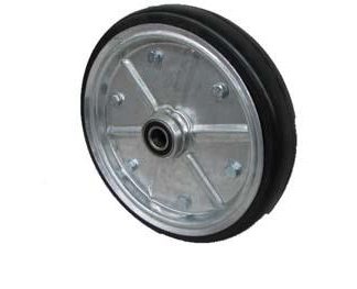 15 inch Galvanised Press Wheel - 25mm Sealed Bearing Complete with 55mm Flat Solid Tyres on Wheels