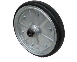 15 inch Galvanised Press Wheel - 25mm Sealed Bearing and Locking Collar Complete with 55mm Flat Solid Tyres on Wheels