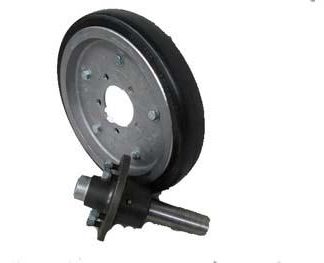 15 inch Aluminium Press Wheel - HT Hub - Round Axle Complete with 55mm Flat Semi-Pneumatic Tyre on Wheel