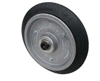 15 inch Aluminium Press Wheel - 25mm Sealed Bearing and Locking Collar Complete with 55mm Wedge Solid Tyres on Wheels