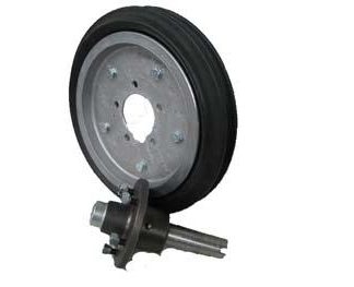 15 inch Aluminium Press Wheel - HT Hub - Round Axle Complete with 80mm Ribbed Semi-Pneumatic Tyres on Wheels