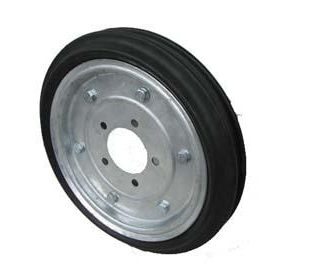 15 inch Galvanised Press Wheel - HT Hub - No Hub or Stub Complete with 80mm Ribbed Semi-Pneumatic Tyres on Wheels