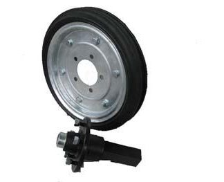 15 inch Galvanised Press Wheel - HT Hub - Square Axle Complete with 80mm Ribbed Semi-Pneumatic Tyres on Wheels