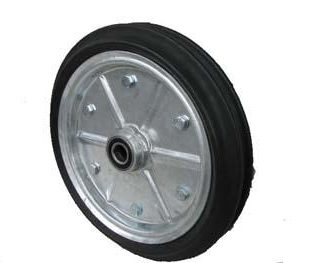 15 inch Galvanised Press Wheel - 25mm Sealed Bearing Complete with 80mm Ribbed Semi-Pneumatic Tyres on Wheels