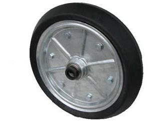 15 inch Galvanised Press Wheel - 25mm Sealed Bearing and Locking Collar Complete with 80mm Wedge Solid Tyres on Wheels