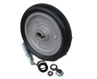 15 inch Aluminium Press Wheel - Integral Hub - Round Axle Complete with 90mm Round Solid Tyres on Wheels