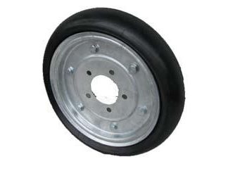 15 inch Galvanised Press Wheel - HT Hub - No Hub or Stub Complete with 90mm Round Solid Tyres on Wheels