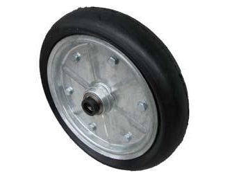 15 inch Galvanised Press Wheel - 25mm Sealed Bearing and Locking Collar Complete with 90mm Round Solid Tyres on Wheels