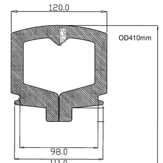 16 inch Semi-Pneumatic Flat Profile Tyre Width 120mm Outer Diameter 16, suits smaller 8 inch rim