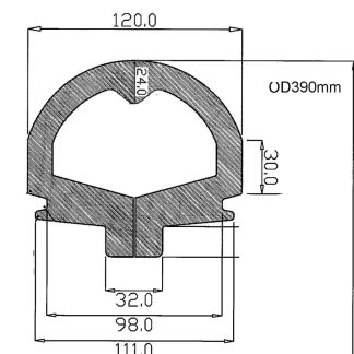 16 inch Semi-Pneumatic Round Profile Tyre Width 120mm Outer Diameter 16, suits smaller 8 inch rim