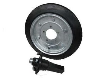 15 inch Galvanised Press Wheel - HT Hub - Square Axle Complete with 16 inch 70mm Vee Solid Tyres on Wheels