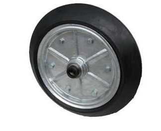 15 inch Galvanised Press Wheel - 25mm Sealed Bearing and Locking Collar Complete with 16 inch 80mm Wedge Solid Tyres on Wheels