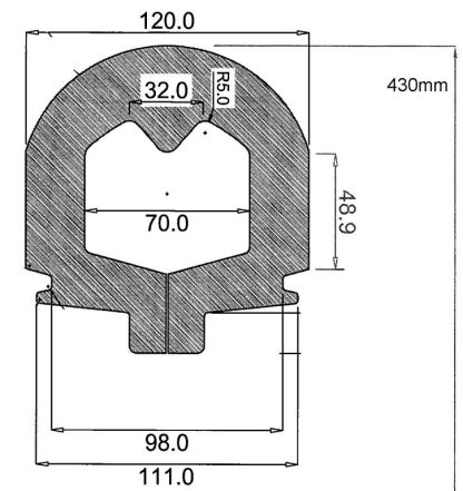 17 inch OD Solid Round Profile Tyre Width 120mm , suits smaller 8 inch rim