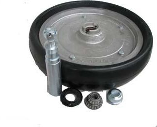 18 inch Aluminium Press Wheel - Integral Hub - Round Axle Complete with 100mm Flat Solid Tyres on Wheels