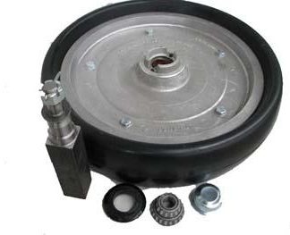 18 inch Aluminium Press Wheel - Integral Hub - Square Axle Complete with 100mm Flat Solid Tyres on Wheels