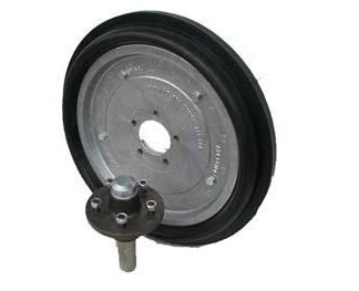 18 inch HT Press Wheel - Complete - Round Axle Solid - 100mm Flat Central Rib Tyre