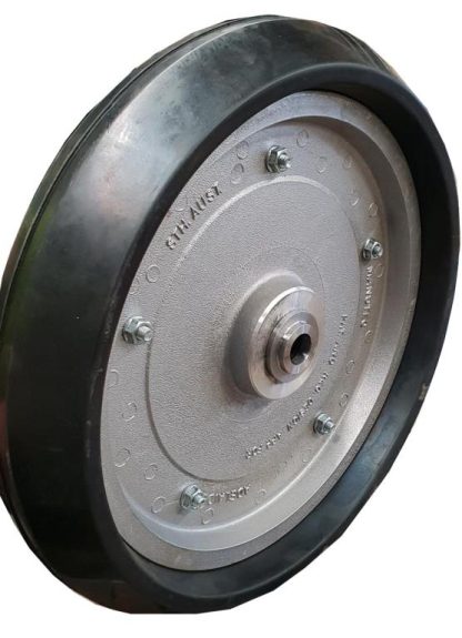 18 inch Aluminium Press Wheel - Nylon Bush - 25mm Complete with 110mm Wedge Semi-Solid Tyre on Wheel