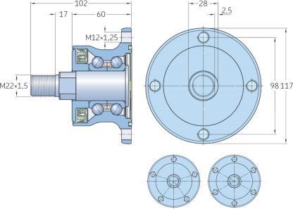 Twin Walking Wheel Assembly (Grey) (Complete) with 15 inch 80mm Wedge Solid Tyres - Agri Hub Version